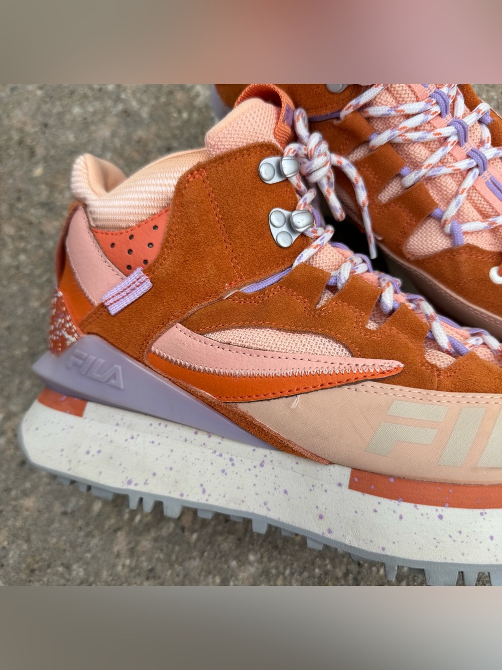 Fila Renno Multi Trekking Hi Shoes Womens 10 Orange Purple Suede Chunky Sneakers - Picture 2 of 9